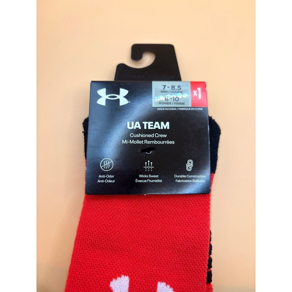 1 Pair Under‎ Armour MD UA Team Crew Socks Men Sz Men 7-8.5 Women 6-10 Red